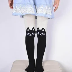 Baumwollstrumpfhose mit Cartoon-Katze – Niedliche bedruckte Strumpfhose