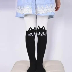 Baumwollstrumpfhose mit Cartoon-Katze – Niedliche bedruckte Strumpfhose