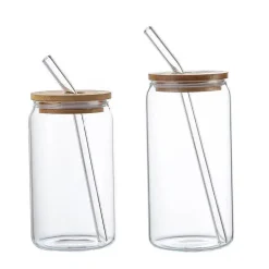 Becher aus Borosilikatglas mit Bambusdeckel – umweltfreundliches Trinkgeschirr