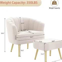 Beiger Schalensessel - Bequemer Wohnzimmersessel mit goldenen Beinen