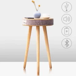 Beistelltisch mit Bluetooth-Lautsprecher – Elegantes Holzdesign mit kabellosem Laden