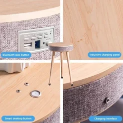 Beistelltisch mit Bluetooth-Lautsprecher – Elegantes Holzdesign mit kabellosem Laden