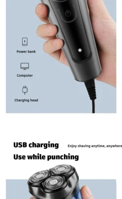 Über USB wiederaufladbarer Elektrorasierer für Männer, leistungsstarker, wasserdichter Rasierer