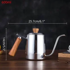 Übergießkessel mit Schwanenhals – Edelstahl mit Holzgriff