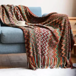 Überwurfdecke im Bohemian-Stil mit Streifenmuster – gemütliche Tagesdecke mit Quasten für Sofa oder Bett