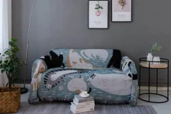 Überwurfdecke mit Cartoon-Katze – doppelseitige Sofa-Tagesdecke