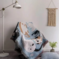 Überwurfdecke mit Cartoon-Katze – doppelseitige Sofa-Tagesdecke