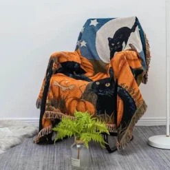 Überwurfdecke mit Cartoon-Katze – doppelseitige Sofa-Tagesdecke