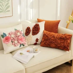 Bestickter Kissenbezug mit Blumenbaum - Dekorativer Kissenbezug für Sofa