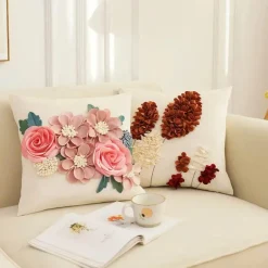 Bestickter Kissenbezug mit Blumenbaum - Dekorativer Kissenbezug für Sofa