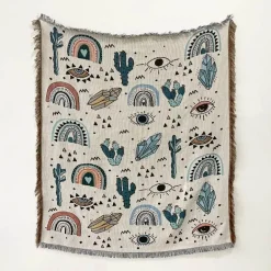 Böhmische Überwurfdecke - Geometrischer Wandteppich-Sofabezug mit Quasten