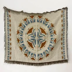 Böhmische Überwurfdecke - Geometrischer Wandteppich-Sofabezug mit Quasten