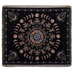 Böhmische Überwurfdecke - Geometrischer Wandteppich-Sofabezug mit Quasten