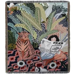 Böhmische Überwurfdecke - Geometrischer Wandteppich-Sofabezug mit Quasten