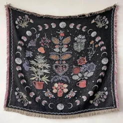 Böhmische Überwurfdecke - Geometrischer Wandteppich-Sofabezug mit Quasten