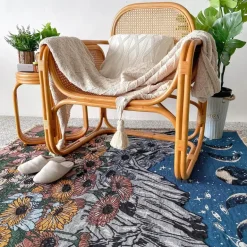 Böhmische Überwurfdecke - Geometrischer Wandteppich-Sofabezug mit Quasten