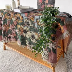 Böhmische Überwurfdecke - Geometrischer Wandteppich-Sofabezug mit Quasten