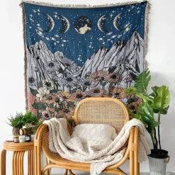 Böhmische Überwurfdecke - Geometrischer Wandteppich-Sofabezug mit Quasten