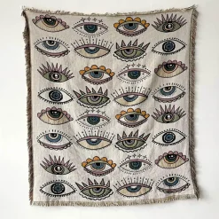 Böhmische Überwurfdecke - Geometrischer Wandteppich-Sofabezug mit Quasten