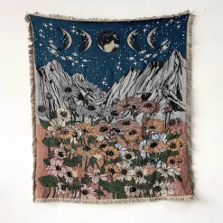 Böhmische Überwurfdecke - Geometrischer Wandteppich-Sofabezug mit Quasten