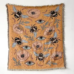 Böhmische Überwurfdecke - Geometrischer Wandteppich-Sofabezug mit Quasten