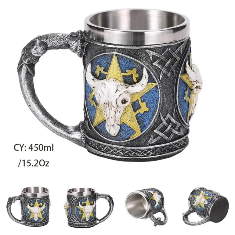 Bierkrug im Retro-Stil mit silbernem Drachenmotiv – 450 ml Edelstahlkrug