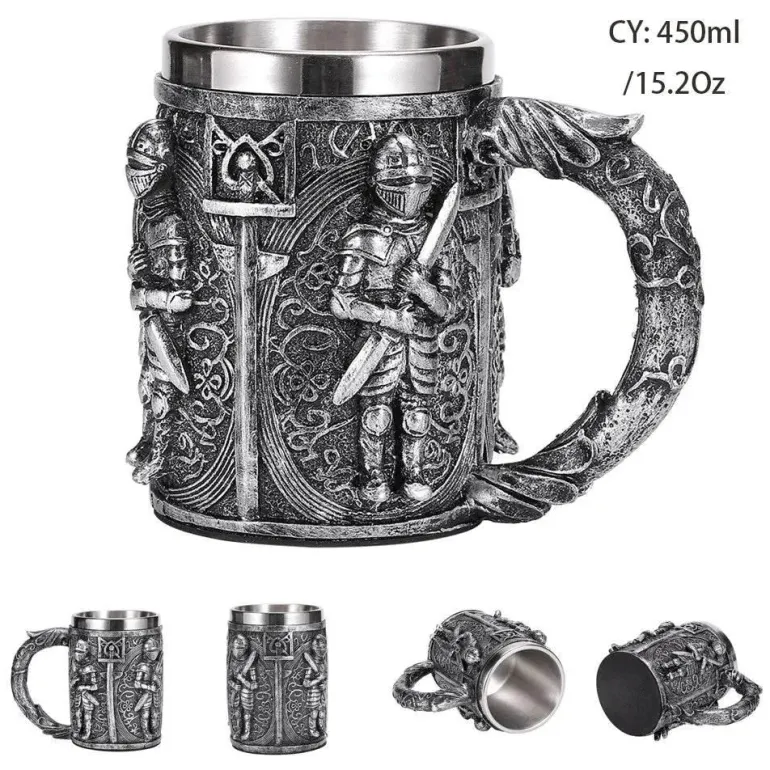 Bierkrug im Retro-Stil mit silbernem Drachenmotiv – 450 ml Edelstahlkrug