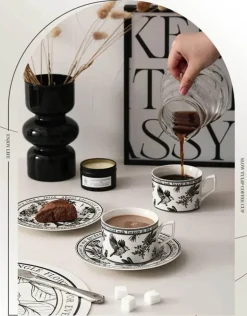 Black Bird Keramiktassen-Set mit Untertasse – Elegantes Trinkgeschirr für Kaffee und Tee