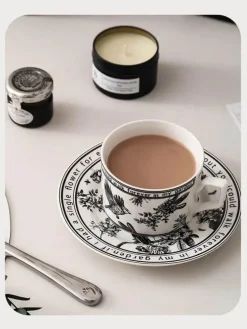 Black Bird Keramiktassen-Set mit Untertasse – Elegantes Trinkgeschirr für Kaffee und Tee