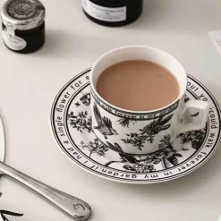 Black Bird Keramiktassen-Set mit Untertasse – Elegantes Trinkgeschirr für Kaffee und Tee