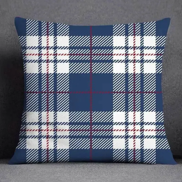 Blauer geometrischer Kissenbezug mit Blumenmuster - Moderne Wohndekoration Kissenbezug