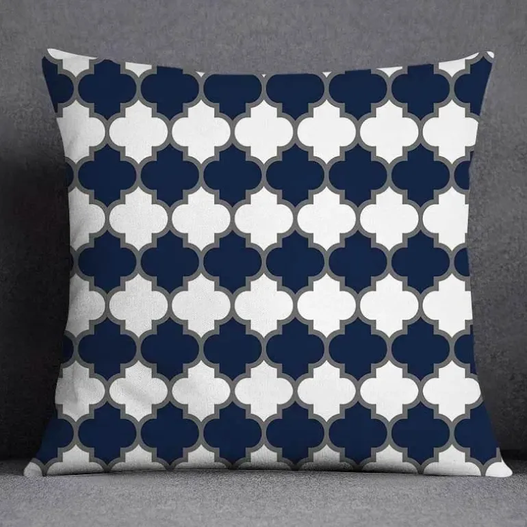 Blauer geometrischer Kissenbezug mit Blumenmuster - Moderne Wohndekoration Kissenbezug