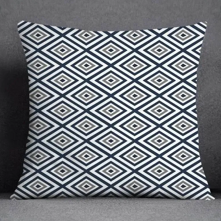 Blauer geometrischer Kissenbezug mit Blumenmuster - Moderne Wohndekoration Kissenbezug