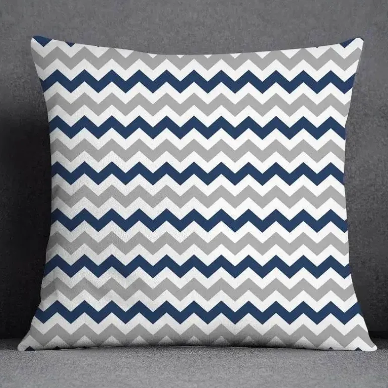 Blauer geometrischer Kissenbezug mit Blumenmuster - Moderne Wohndekoration Kissenbezug