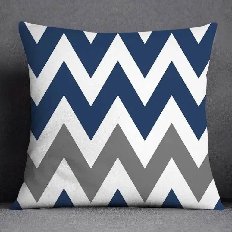 Blauer geometrischer Kissenbezug mit Blumenmuster - Moderne Wohndekoration Kissenbezug