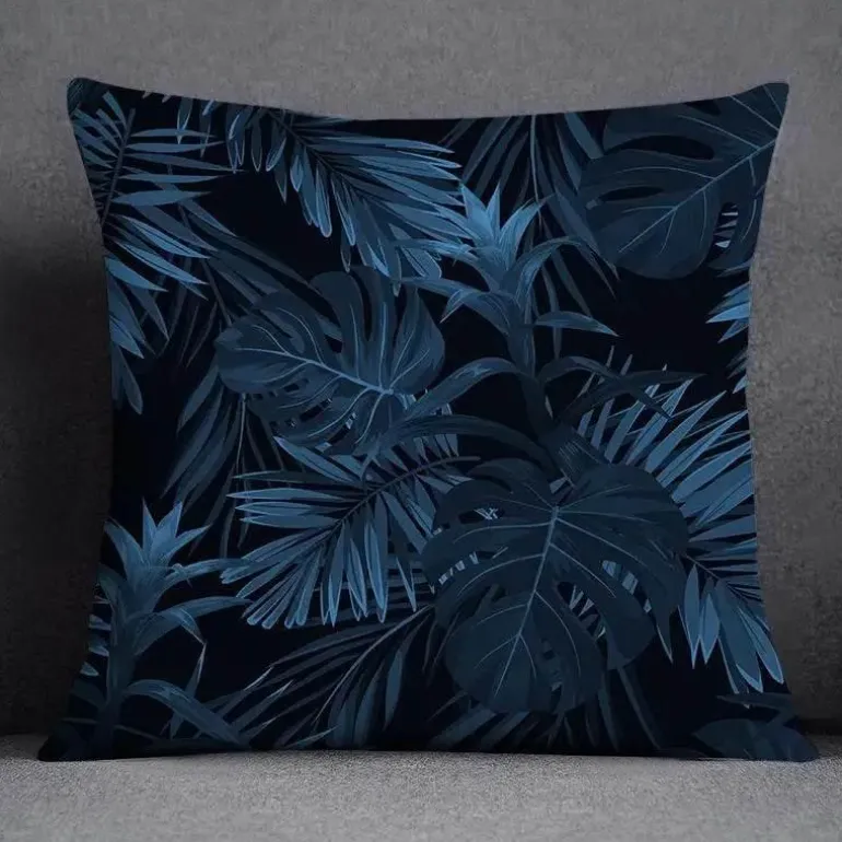 Blauer geometrischer Kissenbezug mit Blumenmuster - Moderne Wohndekoration Kissenbezug