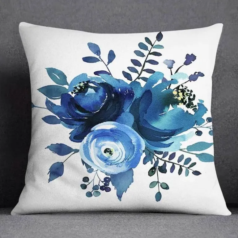 Blauer geometrischer Kissenbezug mit Blumenmuster - Moderne Wohndekoration Kissenbezug