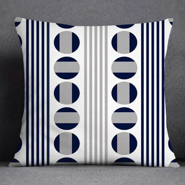 Blauer geometrischer Kissenbezug mit Blumenmuster - Moderne Wohndekoration Kissenbezug
