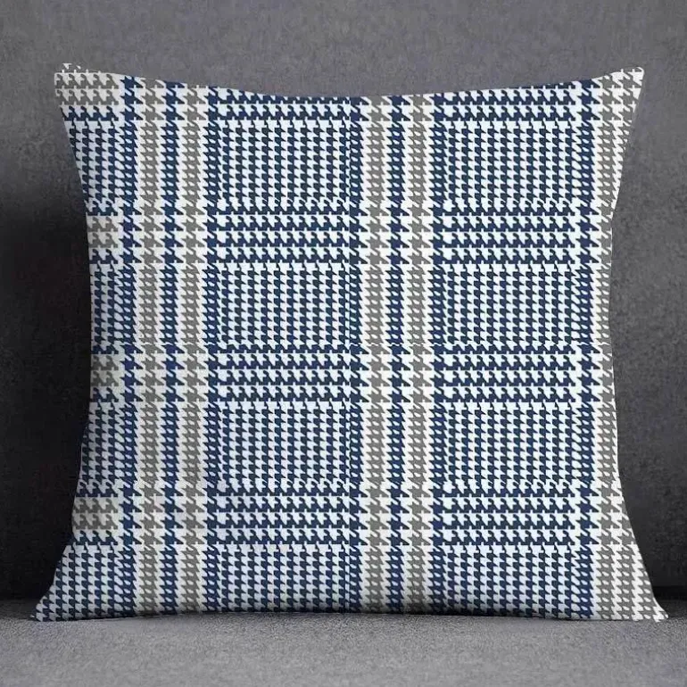 Blauer geometrischer Kissenbezug mit Blumenmuster - Moderne Wohndekoration Kissenbezug