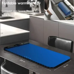 Blaues elektrisches Speisenwärmtablett – 9 Temperaturen, faltbares Silikondesign