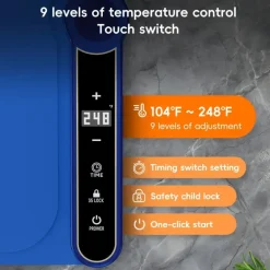 Blaues elektrisches Speisenwärmtablett – 9 Temperaturen, faltbares Silikondesign