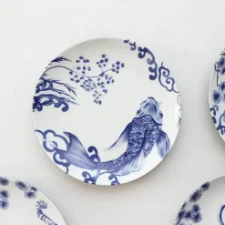 Blau-weiße Keramik-Essteller mit Tiermotiven – 4er-Set