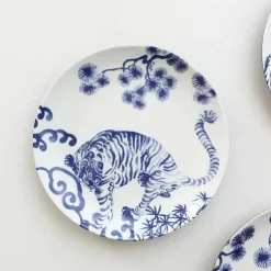 Blau-weiße Keramik-Essteller mit Tiermotiven – 4er-Set