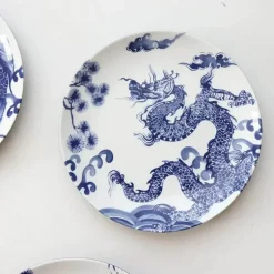 Blau-weiße Keramik-Essteller mit Tiermotiven – 4er-Set