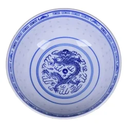 Blau-weiße Ramen-Schüssel aus Porzellan mit Drachenmuster