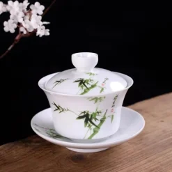 Blau-weißes Gaiwan-Teeservice aus Porzellan, handbemalte traditionelle Teetassen