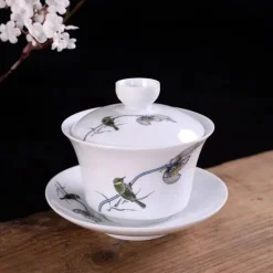 Blau-weißes Gaiwan-Teeservice aus Porzellan, handbemalte traditionelle Teetassen