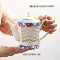 Blau-weißes Kungfu-Teeservice aus Porzellan – Puer-Teetasse und Kanne, Teegeschirr für die Teezeit