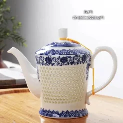 Blau-weißes Kungfu-Teeservice aus Porzellan – Puer-Teetasse und Kanne, Teegeschirr für die Teezeit