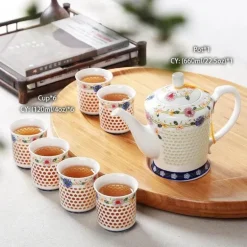 Blau-weißes Kungfu-Teeservice aus Porzellan – Puer-Teetasse und Kanne, Teegeschirr für die Teezeit